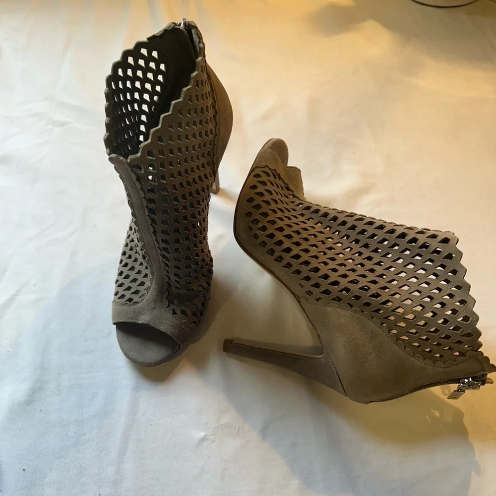 Ivanka Trump Gray Suede Heels with Perforated Design